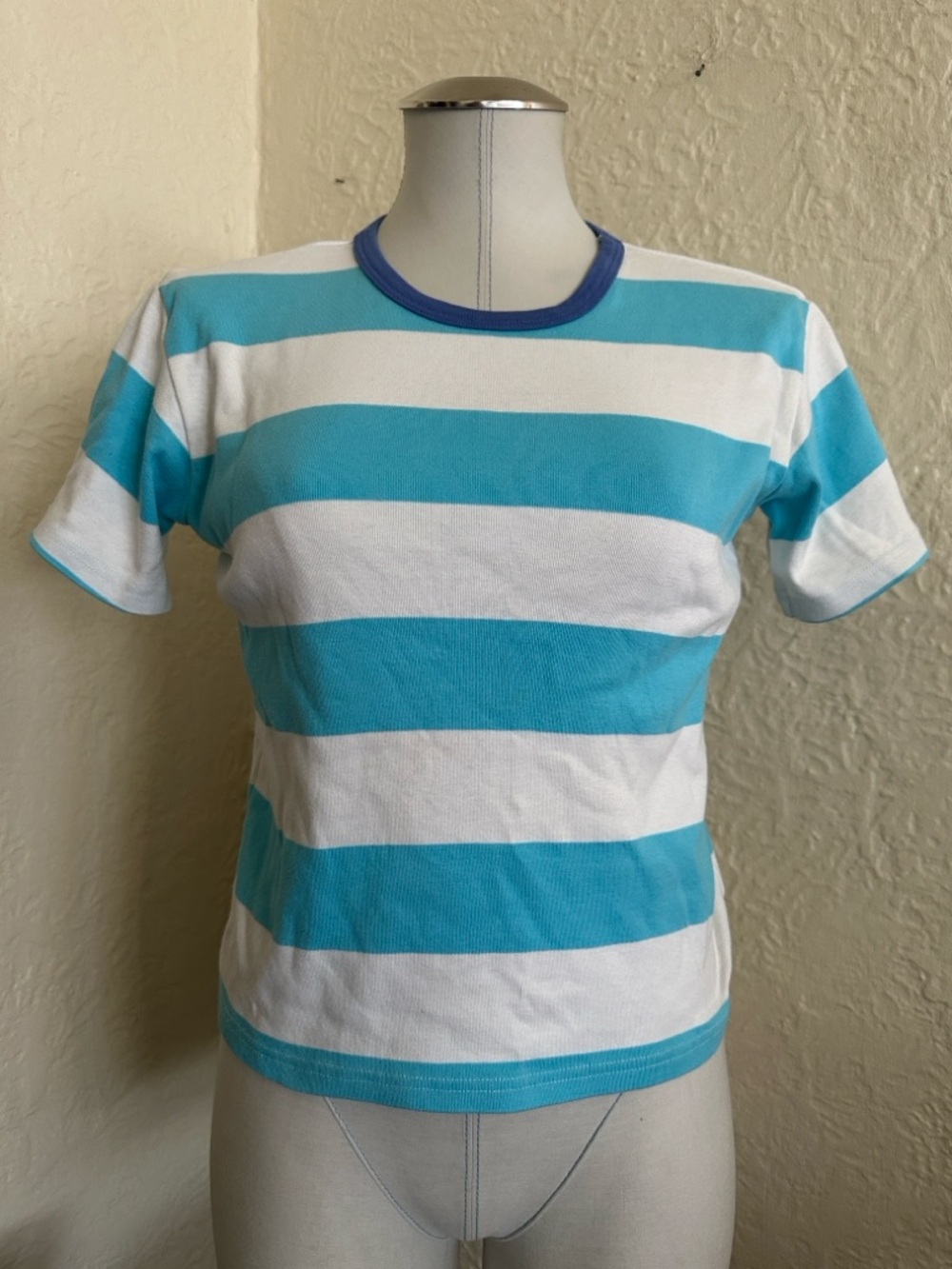 Hanna Andersson Boys Boys Blue Striped Tee Shirt White Sky Blue Kids 10 Children